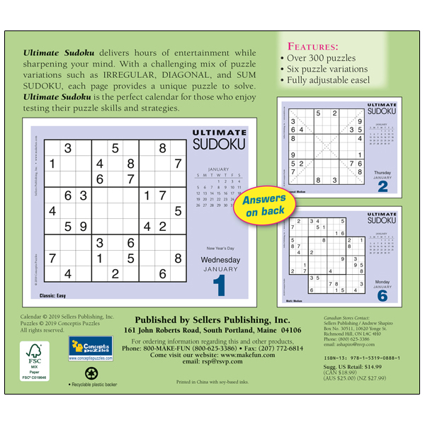 Ultimate Sudoku 2020 Daily Calendar - RSVP